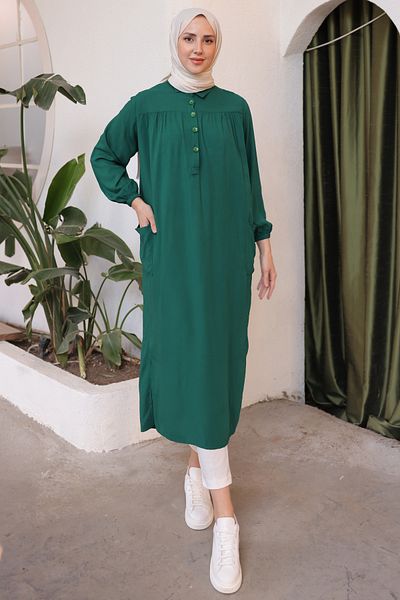 giyze Full Length Tunic with Slits on the Sides Emerald Green 8222