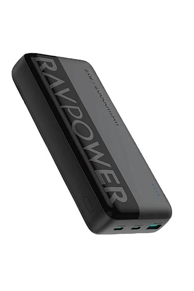 Smart RAVPower 20,000mAh Power Bank – 20W, Dual USB-C Ports + USB-A, LED Display – Black