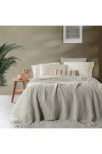 Sarev Naya Beige Double 100% Cotton Bedspread 230*240 cm