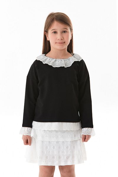Fulla Moda Βρεφική μπλούζα για κορίτσια με δαντέλα μανίκια και γιακά
