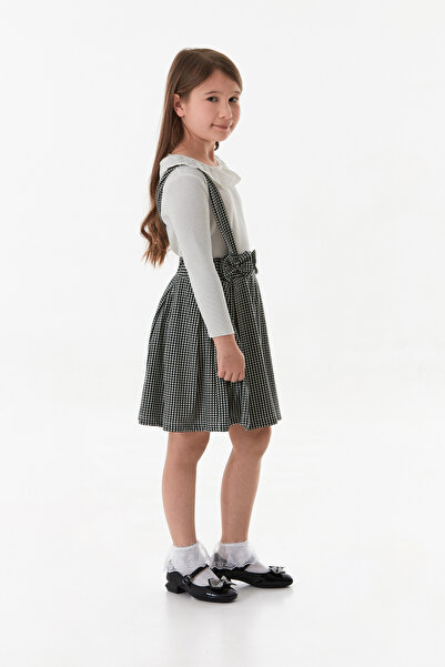 Fulla Moda Houndstooth Patterned Baby Collar Girl's Salopet Set