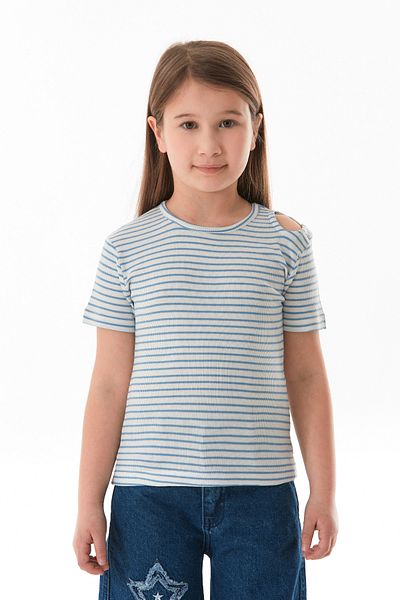 Fulla Moda Tricou pentru fetiță în dungi cu detaliu fereastră pe umăr