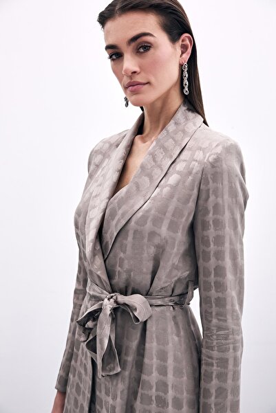 Sateen Шотландська куртка з поясом і візерунком у клітинку