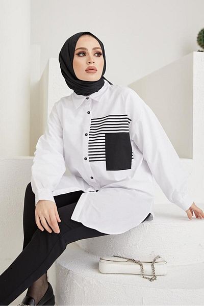 giyze Stripe Detailed Shirt White 61409