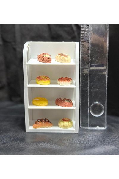LavinTheMavi Doll House, Miniature Toy Food Bakery Product and Cupboard Set - 9 Pieces