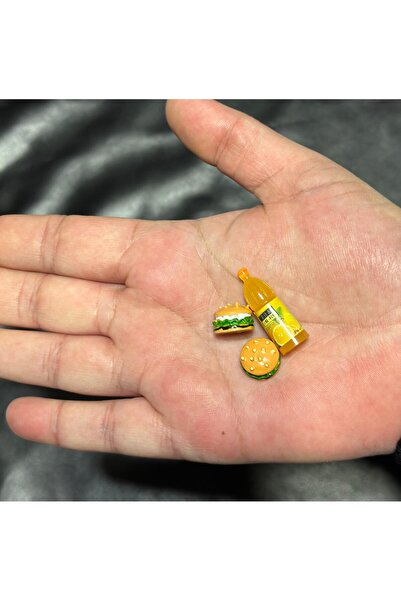 LavinTheMavi Minyatür Oyuncak Hamburger ve İçecek Seti - 3 Parça