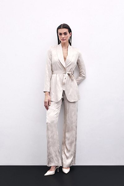 Sateen Pantaloni largi din jacquard - bej