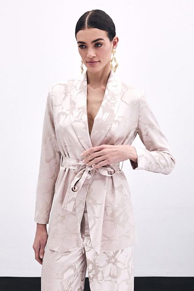Sateen Jachetă lungă cu model - Pudra