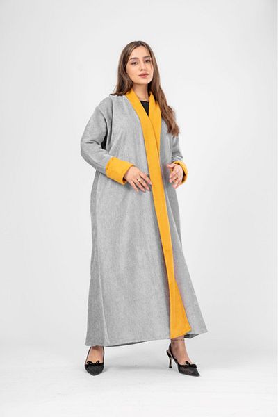 outline Grey and turmeric chamois abaya