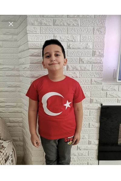 serkertaş Turkish Flag Printed Red Short-Sleeved Cotton Single Jersey T-Shirt