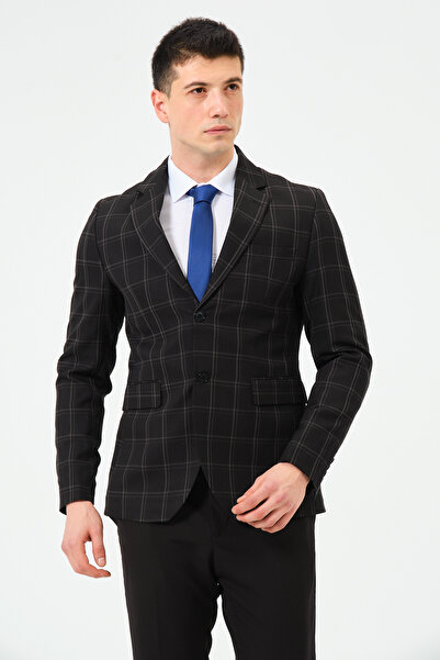 Pierre Cassi Siyah Ekose Blazer Ceket Regular Fit