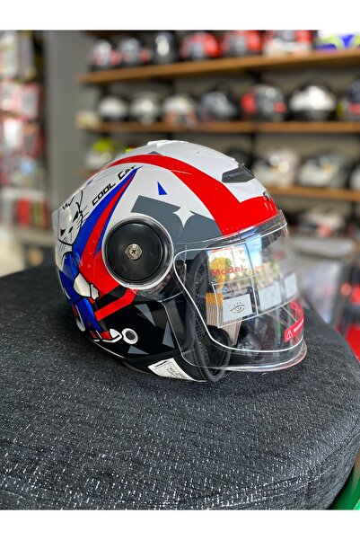 Sway 814 Cool Cat Yarı Camlı Şeffaf Vizörlü Çocuk Motosiklet Scooter Kaskı S ...