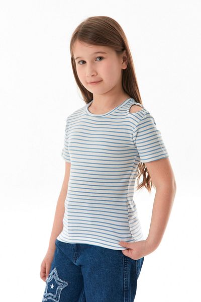 Fulla Moda Tricou pentru fetiță în dungi cu detaliu fereastră pe umăr