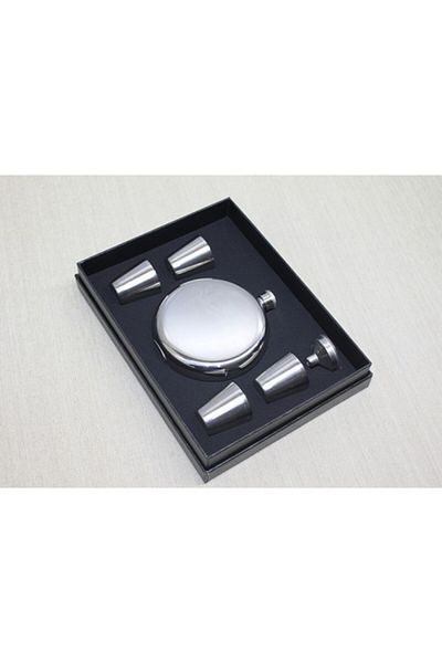 Acousticworld Round Steel 4 Shot Glass Flask Set
