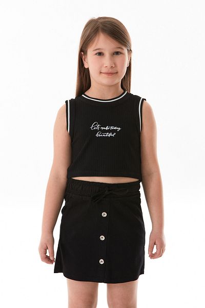 Fulla Moda Body pentru fetiță cu guler Halter imprimat cu litere cu nervuri