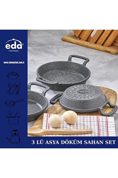 Eda Döküm Granit 3lü Kapaksız Sahan Seti 16-18-20 Cm