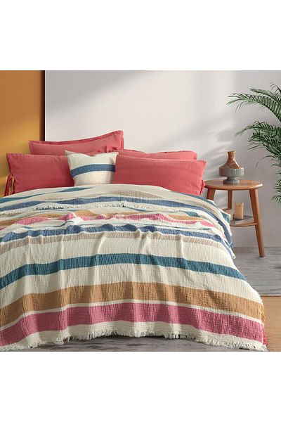 Sarev Cuvertură de pat dublă multicoloră Lamerin 100% bumbac 220*240 cm