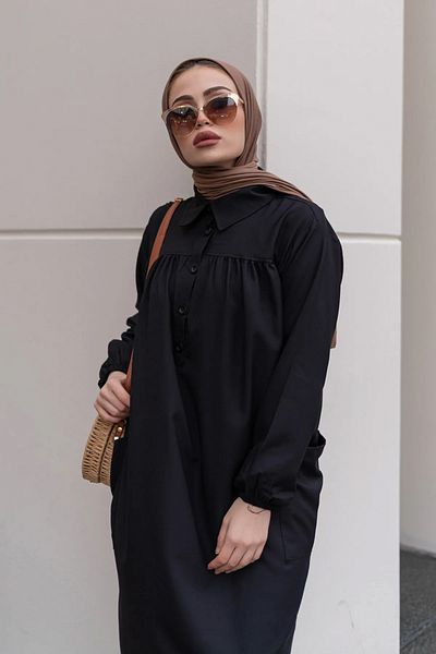 giyze Full Length Tunic with Side Slits Robe Black 8222