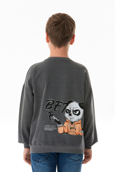 Fulla Moda Önü Ve Arkası Baskılı Bisiklet Yaka Erkek Çocuk Sweatshirt