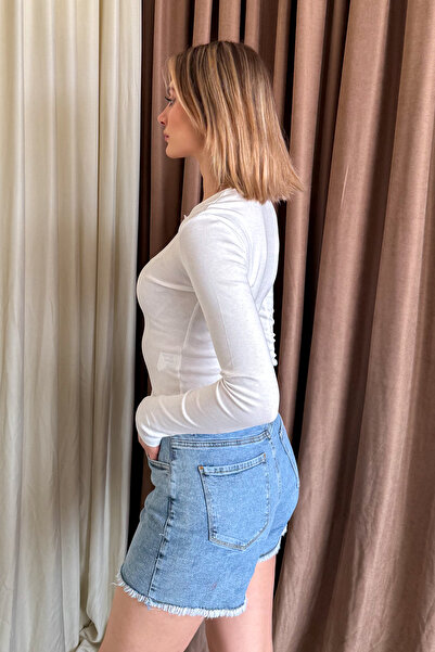 ModaPlaza Жіночий боді з коміром на кнопках, довгими рукавами та ребрами 21947