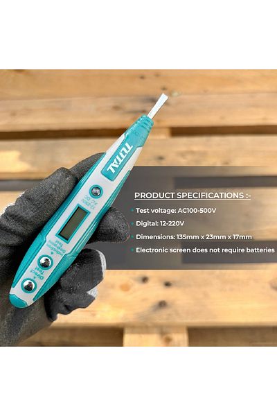 TOTAL Digital Voltage Test Pencil 135mm AC 100-500V DC 12-220V with LCD Display No Battery