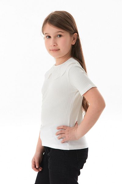 Fulla Moda Baby Collar Ribbed Girl's T-Shirt