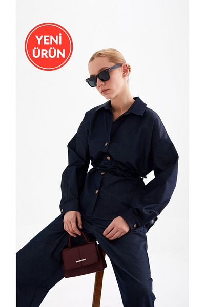 Perryes Women's Slim Denim Suit with Waist Tie