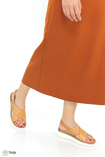 Mammamia Kadın Hakiki Deri Düz Taban Ortopedik Günlük Sandalet M25/YS-CORAL