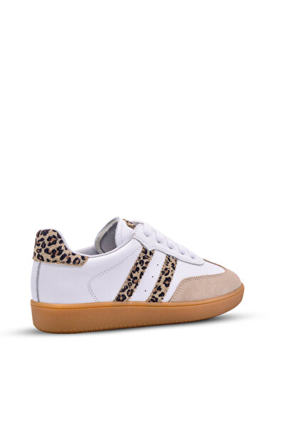 kids A more Madrid Girl's Genuine Leather Leopard Pattern Detailed White Casual Shoes