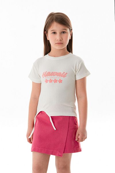 Fulla Moda Hawaiian Text Printed Ribbed Side Drawstring Girl's T-Shirt
