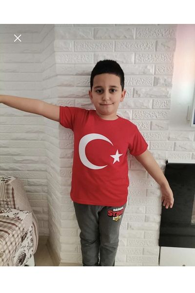 serkertaş Turkish Flag Printed Red Short-Sleeved Cotton Single Jersey T-Shirt