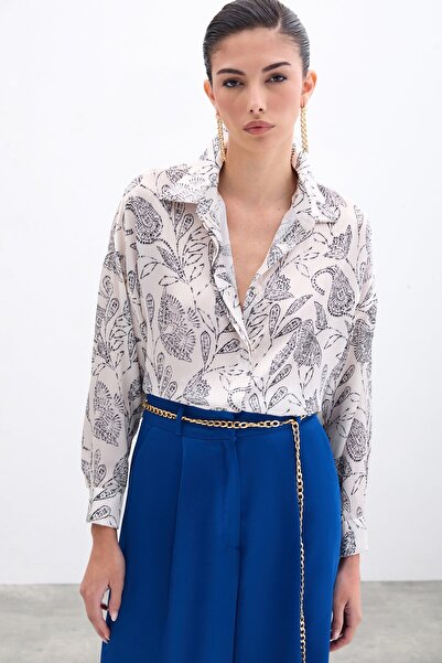 Sateen Сатинова сорочка з візерунком - Екрю