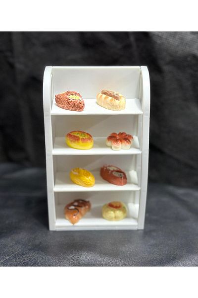 LavinTheMavi Doll House, Miniature Toy Food Bakery Product and Cupboard Set - 9 Pieces