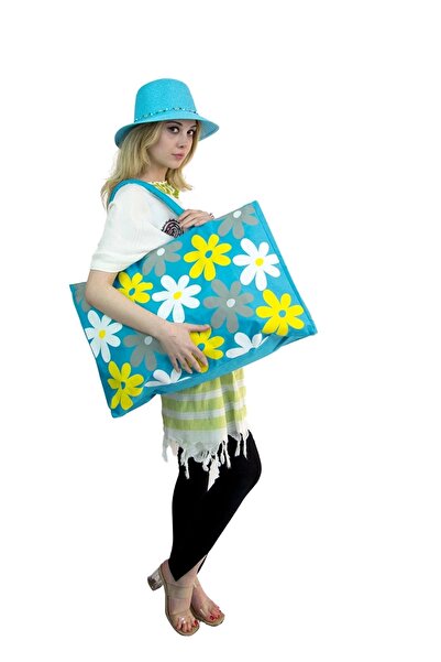 Bay Şapkacı طقم حقيبة شاطئ نسائية وقبعة 2175 -