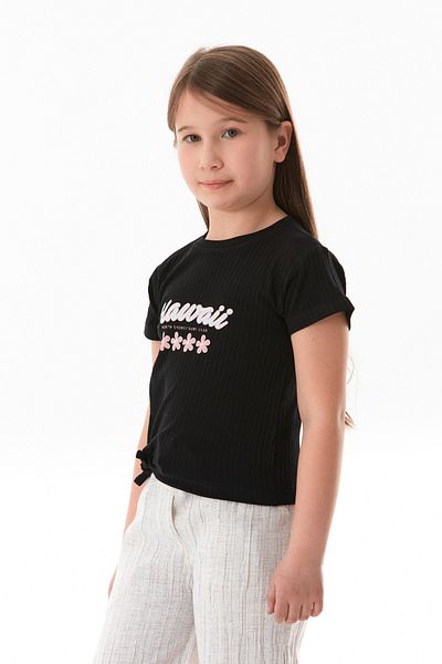 Fulla Moda Tricou pentru fetiță cu șnur cu nervuri cu imprimeu text Hawaii