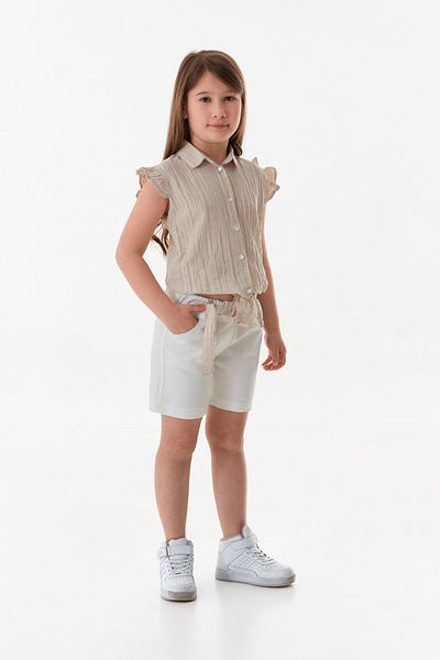 Fulla Moda Girl's Suit with Tie-Up Waist and Ruffled Shorts