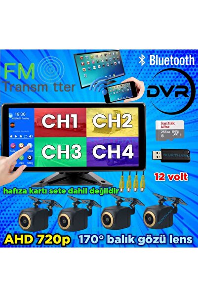 Twogo DOKUNMATİK 10.36'' VİDEO MÜZİK DVR EKRAN 4 AD 720P AHD 170'' KAMERA SET...