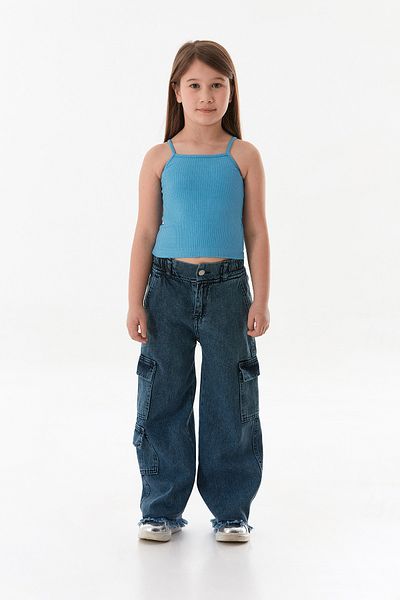 Fulla Moda Pantaloni pentru fete, 100% bumbac, cu buzunare cargo și ciucuri
