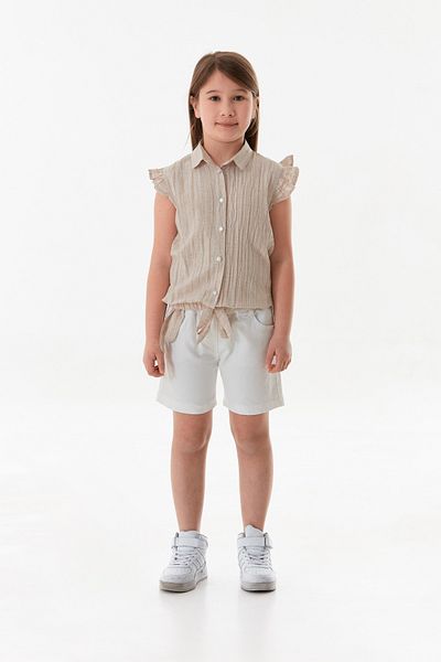 Fulla Moda Girl's Suit with Tie-Up Waist and Ruffled Shorts