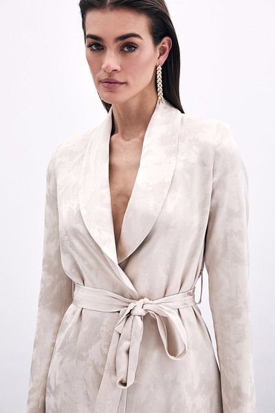 Sateen Jachetă Jacquard cu șireturi - Bej