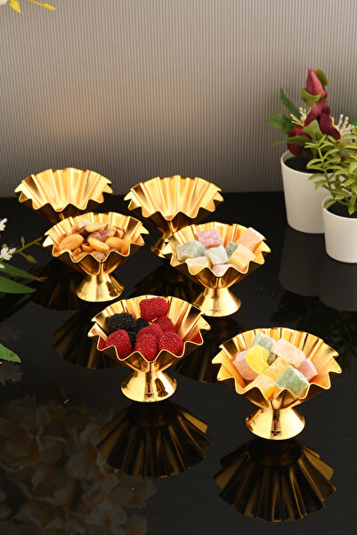 LUMINZO Anos 6-Piece Sugar Bowl Turkish Delight Bowl Gold Footed Presentation Plate Tableware Catering Guest Service