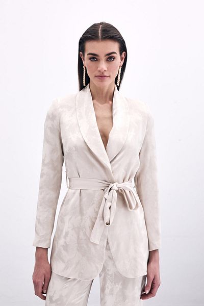 Sateen Jachetă Jacquard cu șireturi - Bej