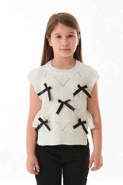 Fulla Moda Girl's Knitwear Sweater with Bow and Tie on the Sides