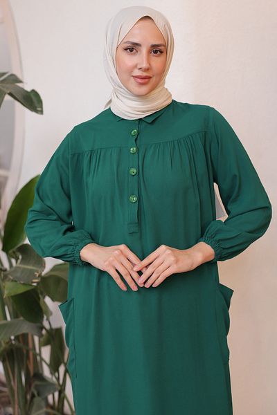 giyze Full Length Tunic with Slits on the Sides Emerald Green 8222