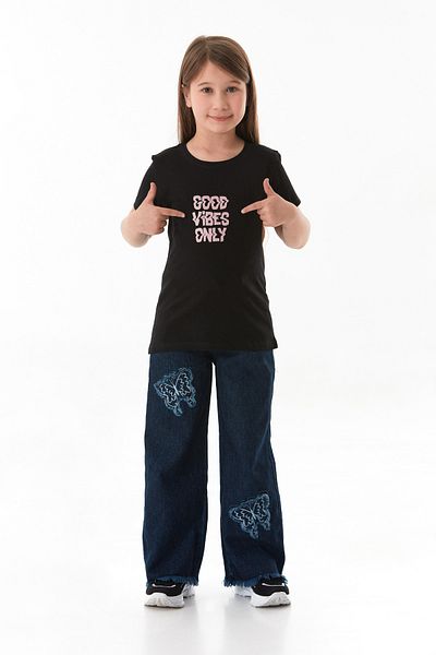 Fulla Moda Good Vibes Only Text Printed Girl's T-Shirt