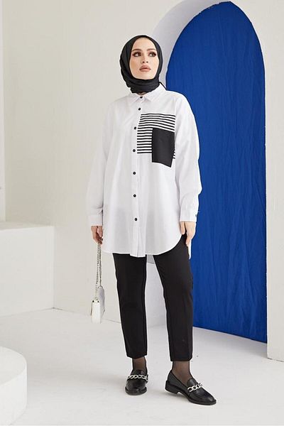 giyze Stripe Detailed Shirt White 61409