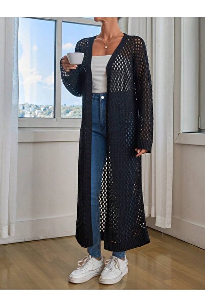 Dier Moda Cardigan lung din tricot perforat pentru femei