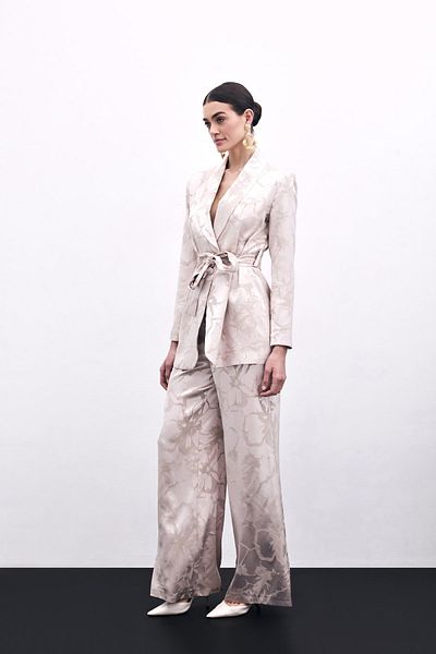 Sateen Pantaloni colorați din jacquard - pudră