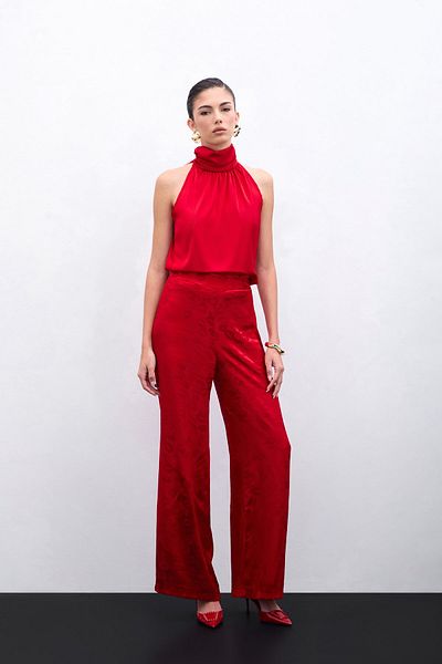 Sateen Turtleneck Tank Top - Red