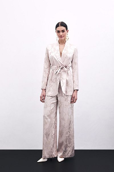 Sateen Pantaloni colorați din jacquard - pudră